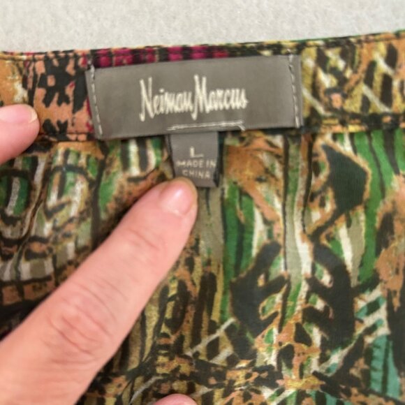 Neiman Marcus Blouse Womens SZL Silk Blend Multicolor Print Long Sleeve Side Tie - Picture 5 of 9